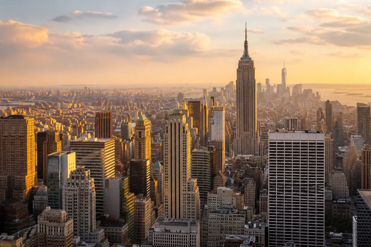 New York City skyline at golden hour